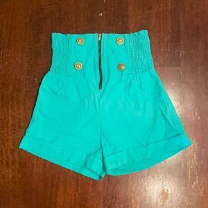Mint High Waisted Double Breasted Zip Up Shorts